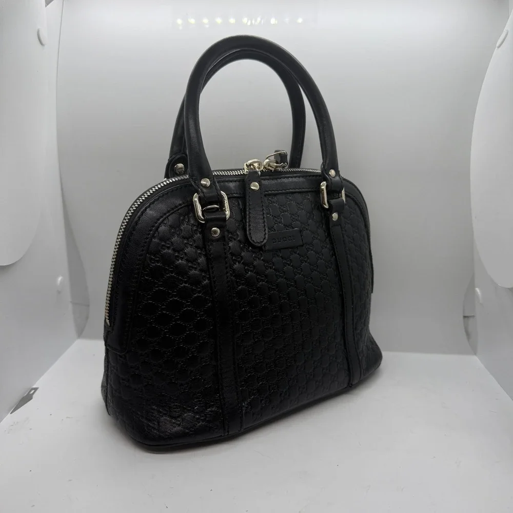 Gucci Microguccissima Mini Dome‎ Satchel Black Leather Crossbody Bag Handbag GG